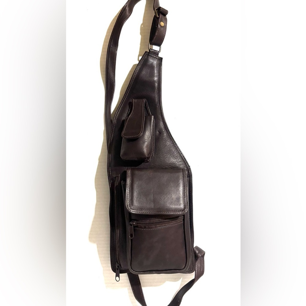 Vintage Dark  unsiex Brown Leather Sling shoulder Bag